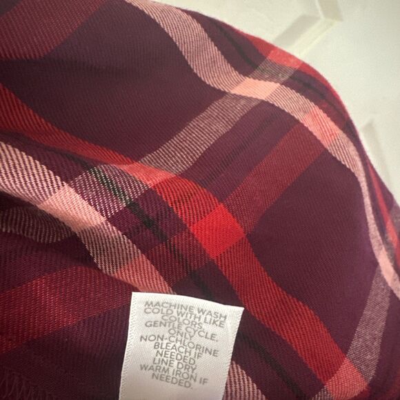 J Jill Womens XL Pink Plaid V Neck Maxi Dress Academia Cottagecore Modest Red - Picture 11 of 12